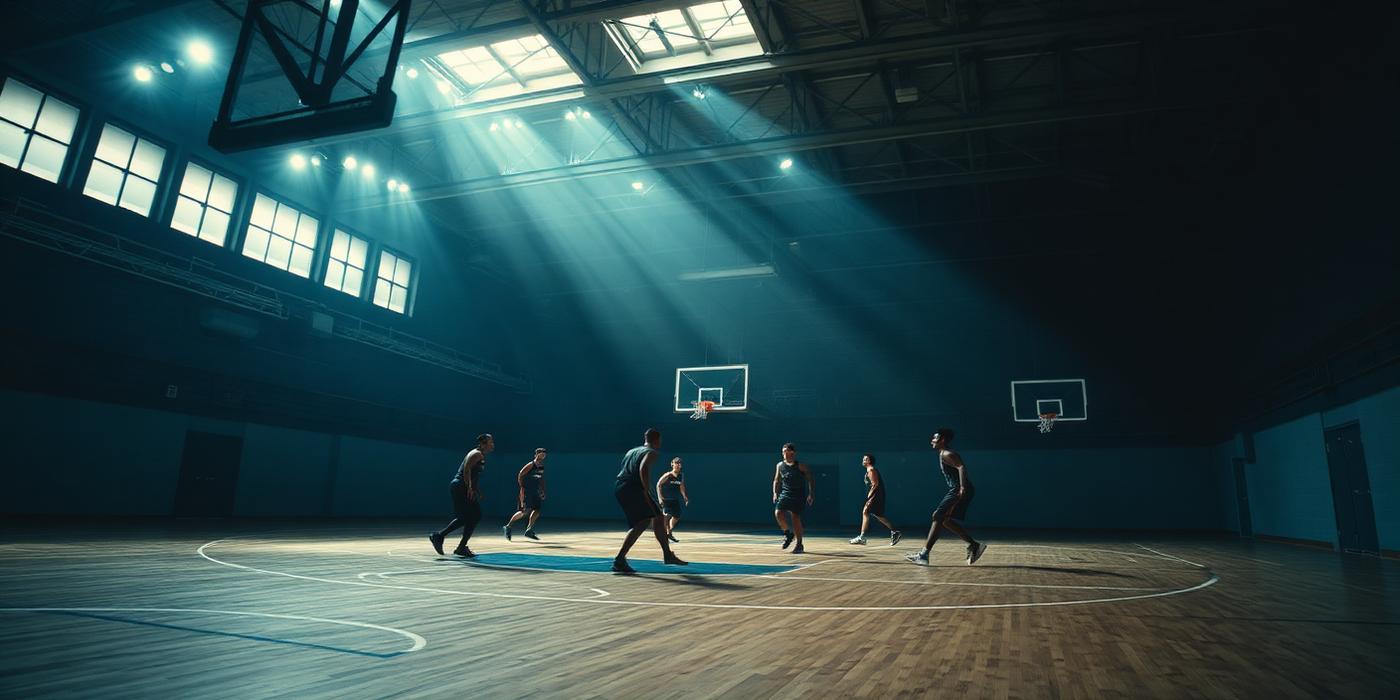 Players mid-game on a Dubai indoor basketball court